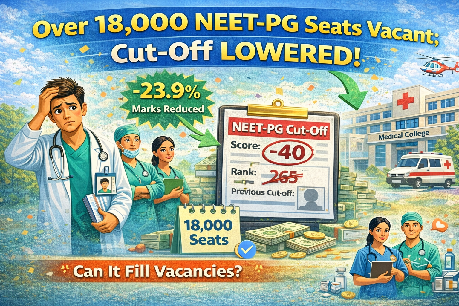 Over 18,000 NEET-PG Seats Vacant; Cut-off Lowered
